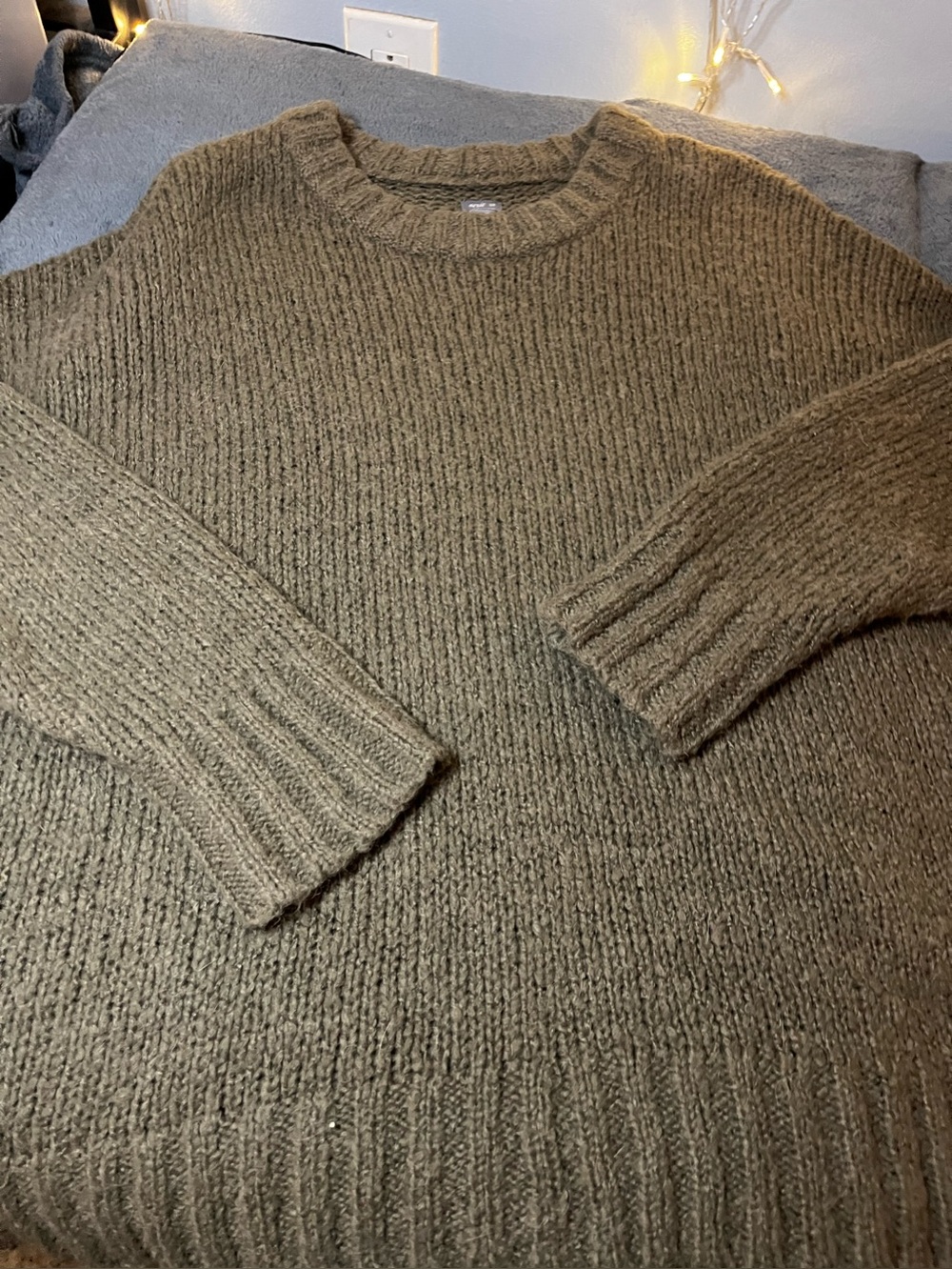 Aerie Olive Crewneck Knit Sweater oversize extra soft